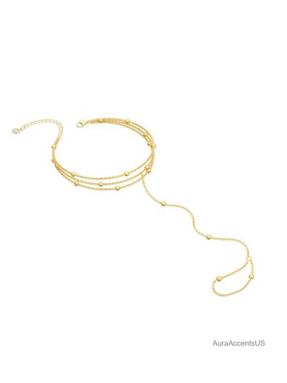 14K Gold Plated Beaded Hand Chain Bracelet for Women